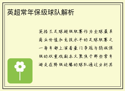 英超常年保级球队解析